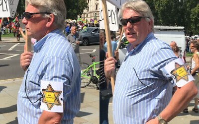 Protestor wearing a yellow-starred badge, with the words 'Not Vaccinated' on it (Credit: Lee Harpin)