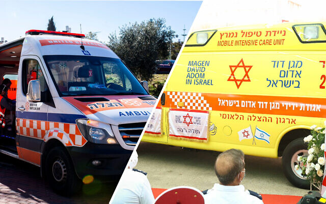 Rival organisations: ambulances operated by United Hatzalah (left) and Magen David Adom (Photos: United Hatzalah & MDA)