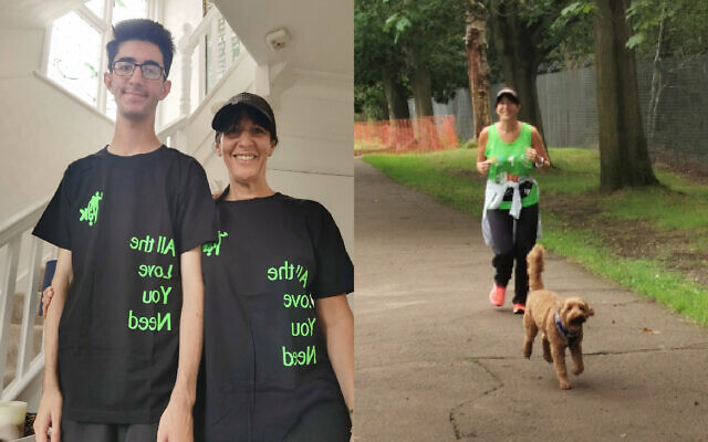 Nicky with her son Josh (left) and running with her dog (right)