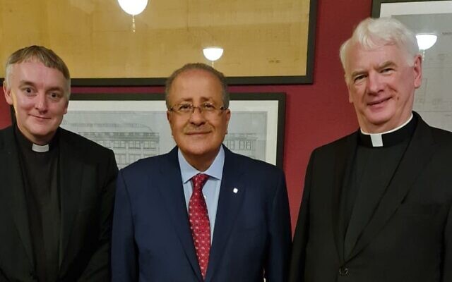 (L-R) Father Dr Edward McGee, HE Dr Mohammed Al-Hadid, Bishop Noel Treanor (Credit: Yakir Zur)