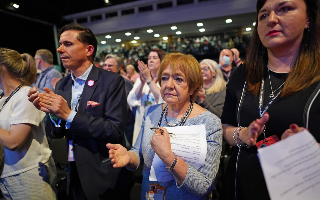 Dame Margaret Hodge (centre) during the Labour Party conference in Brighton. She is flanked by JLM national chair, Mike Katz, and former MP Ruth Smeeth, its national vice-chair