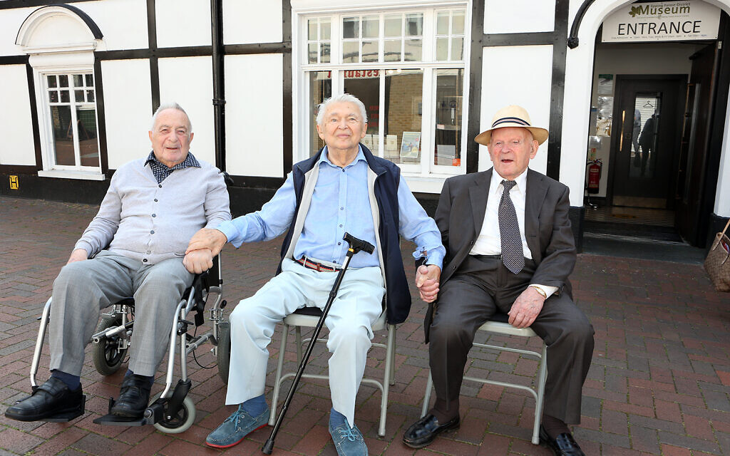 Three of the original Loughton Boys, pictured outside Epping Forest District Museum (l to r): Jan Goldberger, Harry Spiro and Sir Ben Helfgott (credit: Melissa Page)