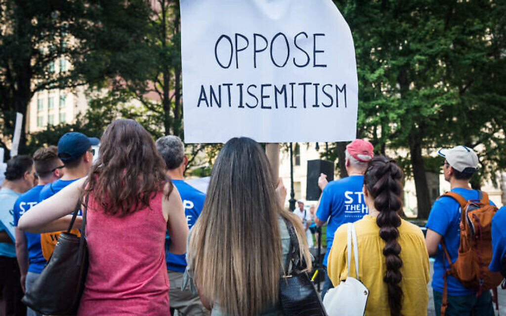 Protestors opposing antisemitism