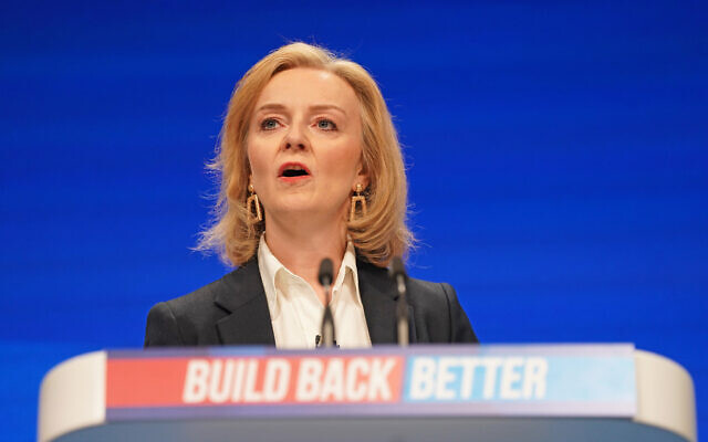 Foreign Secretary Liz Truss during her speech at the Conservative Party Conference in Manchester