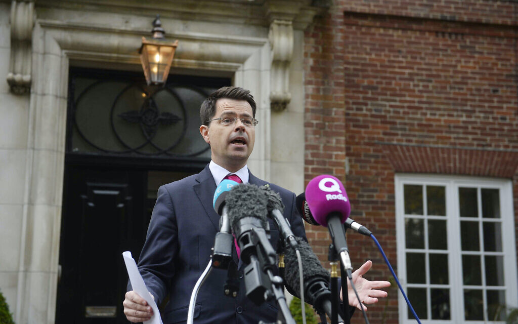 James Brokenshire speaking to the media outside Stormont House in Belfast.