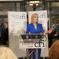 Liz Truss speaking at CFI's event at the Conservative Party Conference 2021 (Credit: Board of Deputies)