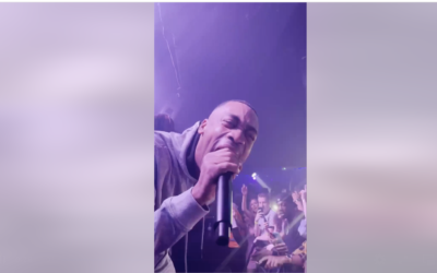 Screenshot from Switch Nightclub's video in which Wiley screams into the camera