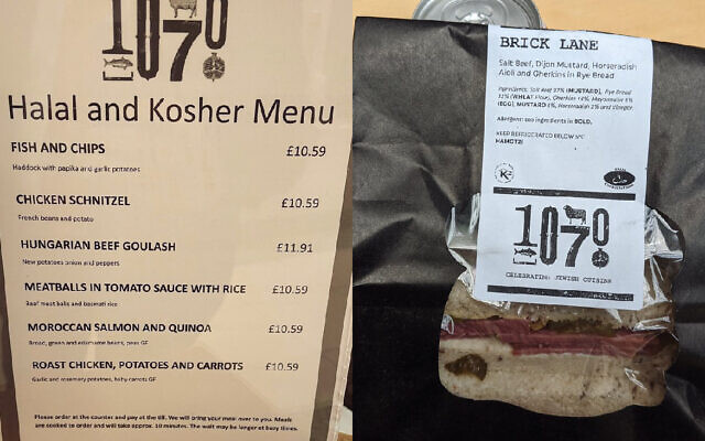 Kosher menu and a salt beef sandwich. For the first time Jewish and Muslim staff in Westminster can enjoy food that meets dietary requirements (Credit: Charlotte Nichols MP)