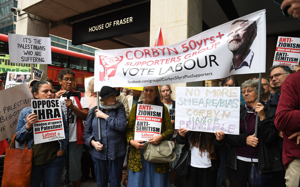 Activists outside a meeting of the Labour National Executive Committee in London which is expected to decide on whether to adopt the International Holocaust Remembrance Alliance (IHRA) definition of anti-Semitism and its examples, which has been the subject of a bitter row within the party over recent months.. Photo credit: Stefan Rousseau/PA Wire