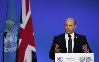 Israel's Prime Minister Naftali Bennett speaking during the Cop26 summit at the Scottish Event Campus (SEC) in Glasgow.