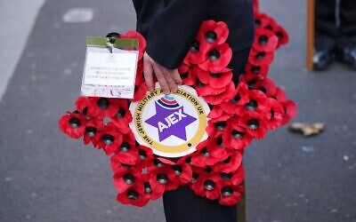 A wreath before being laid during the annual Association of Jewish Ex-Servicemen and Women parade at the Cenotaph in Whitehall, London.