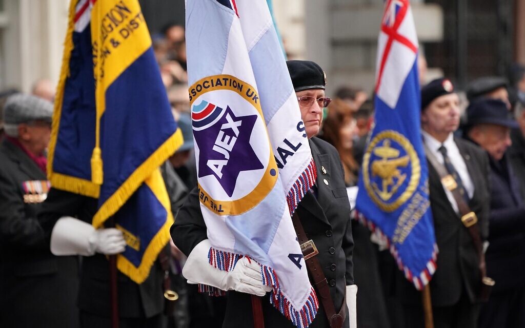 Standard-bearers during the annual Association of Jewish Ex-Servicemen and Women parade at the Cenotaph in Whitehall, London. Picture date: Sunday November 21, 2021.