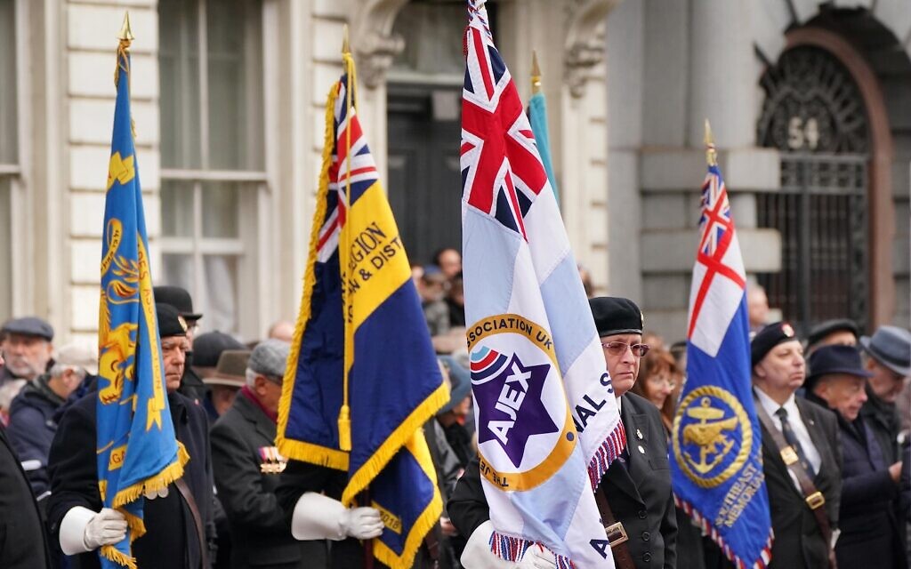 Standard-bearers during the annual Association of Jewish Ex-Servicemen and Women parade at the Cenotaph in Whitehall, London. Picture date: Sunday November 21, 2021.