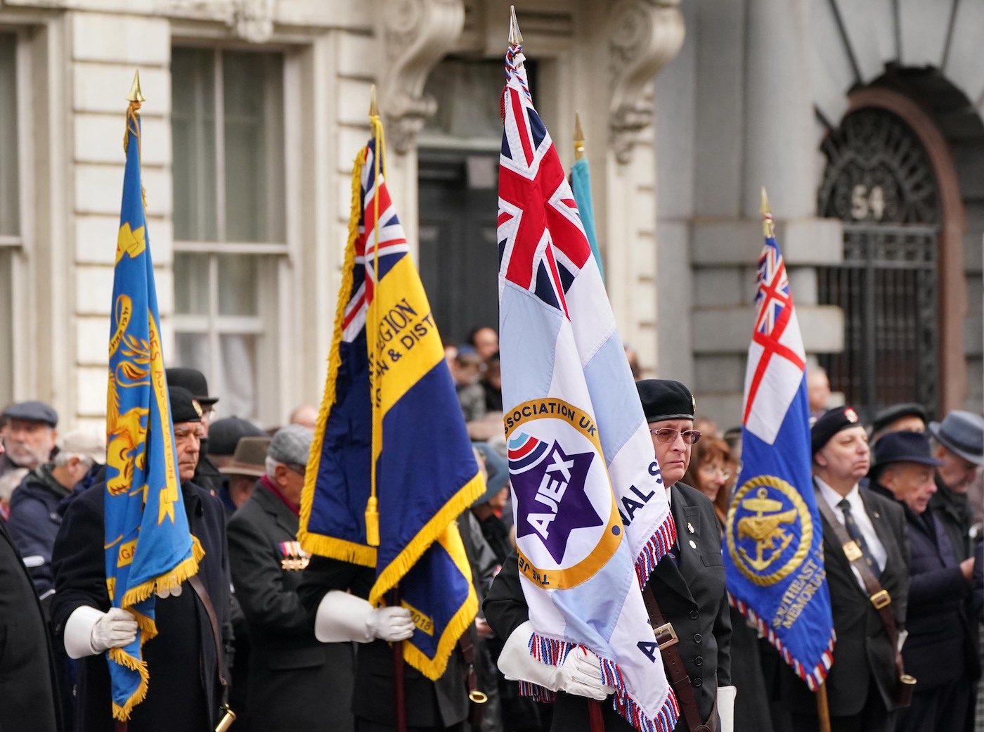 Standard-bearers during the annual Association of Jewish Ex-Servicemen and Women parade at the Cenotaph in Whitehall, London. Picture date: Sunday November 21, 2021.
