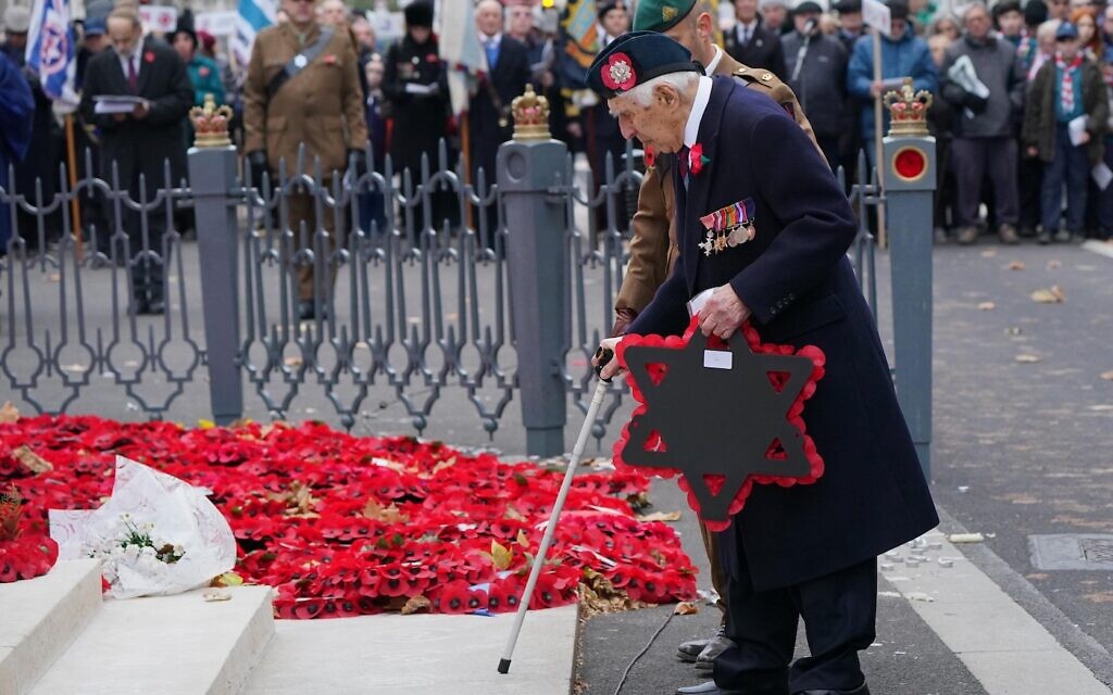 Arthur Lawson lays a wreath during the annual Association of Jewish Ex-Servicemen and Women parade at the Cenotaph in Whitehall, London. Picture date: Sunday November 21, 2021.