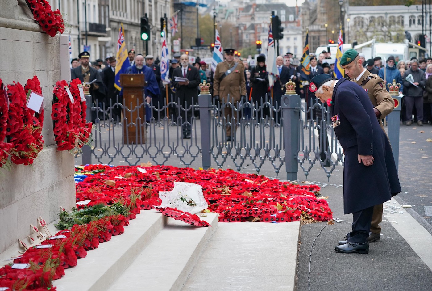 Arthur Lawson lays a wreath during the annual Association of Jewish Ex-Servicemen and Women parade at the Cenotaph in Whitehall, London. Picture date: Sunday November 21, 2021.