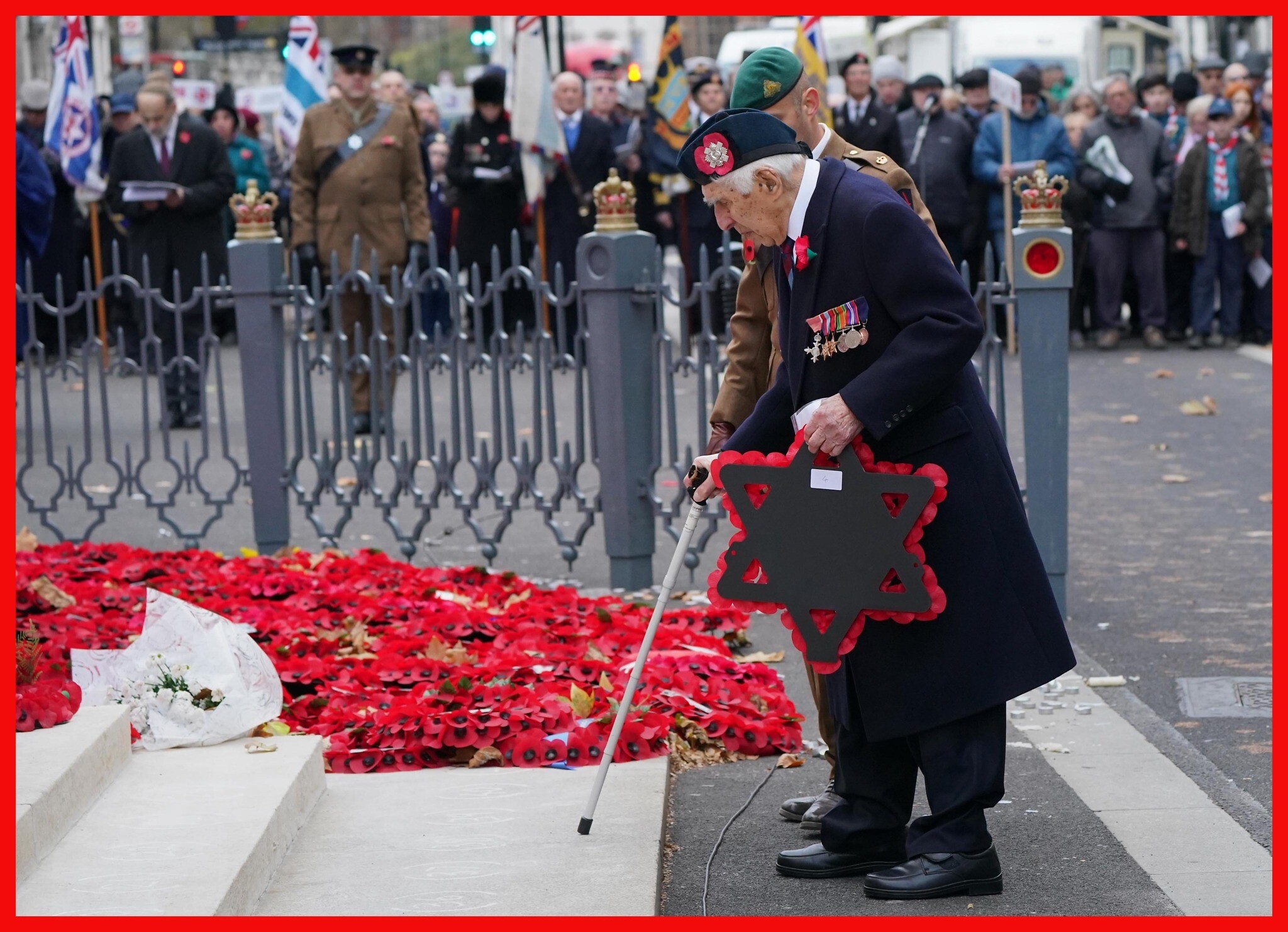 PABest Arthur Lawson lays a wreath during the annual Association of Jewish Ex-Servicemen and Women parade at the Cenotaph in Whitehall, London. Picture date: Sunday November 21, 2021.