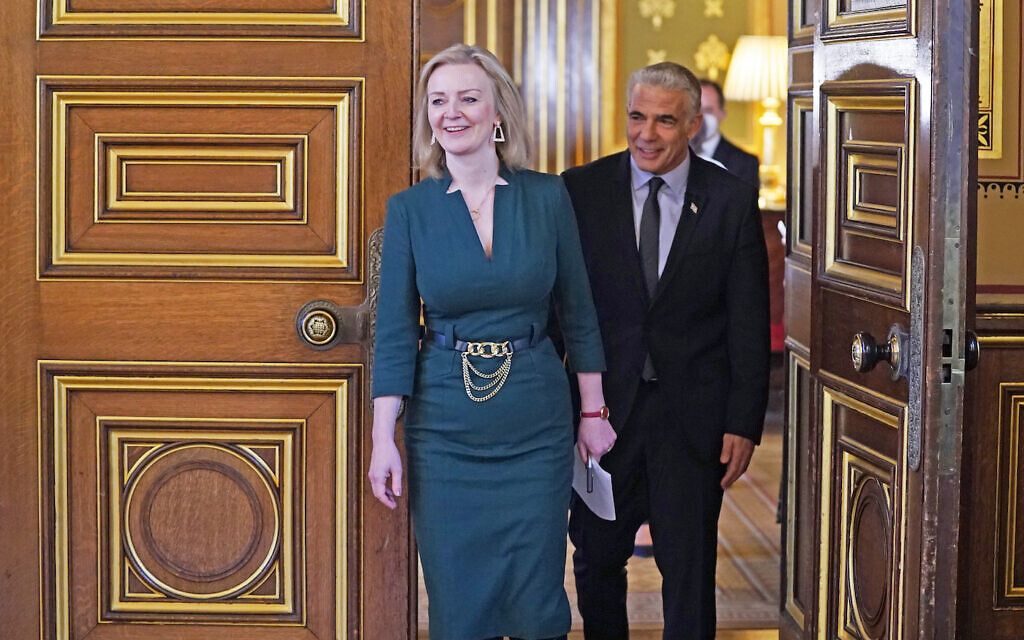 Foreign Secretary Liz Truss (left) with Israeli Foreign Minister Yair Lapid ahead of a meeting at the Commonwealth And Development Office in London. Picture date: Monday November 29, 2021.