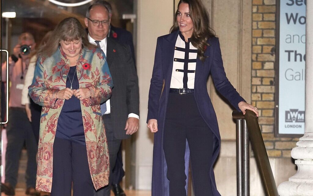 The Duchess of Cambridge (right) walks with Imperial War Museum Director Diane Lees as she leaves following a visit to the museum in London to officially open two new galleries, the Second World War Gallery and the Holocaust Gallery.