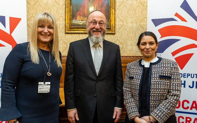 Marie van der Zyl, Chief Rabbi Mirvis and Priti Patel