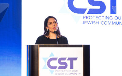Priti Patel speaking at a CST event  (Credit: Priti Patel on Twitter)