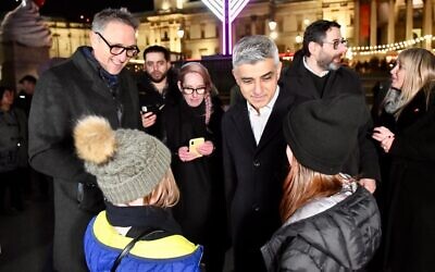 Sadiq Khan celebrating Chanukah with Jewish community leaders in Trafalgar Square