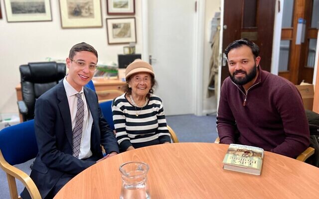Azeem Rafiq with Shoah survivor Lily Ebert and Dovie Forman (Jewish News)
