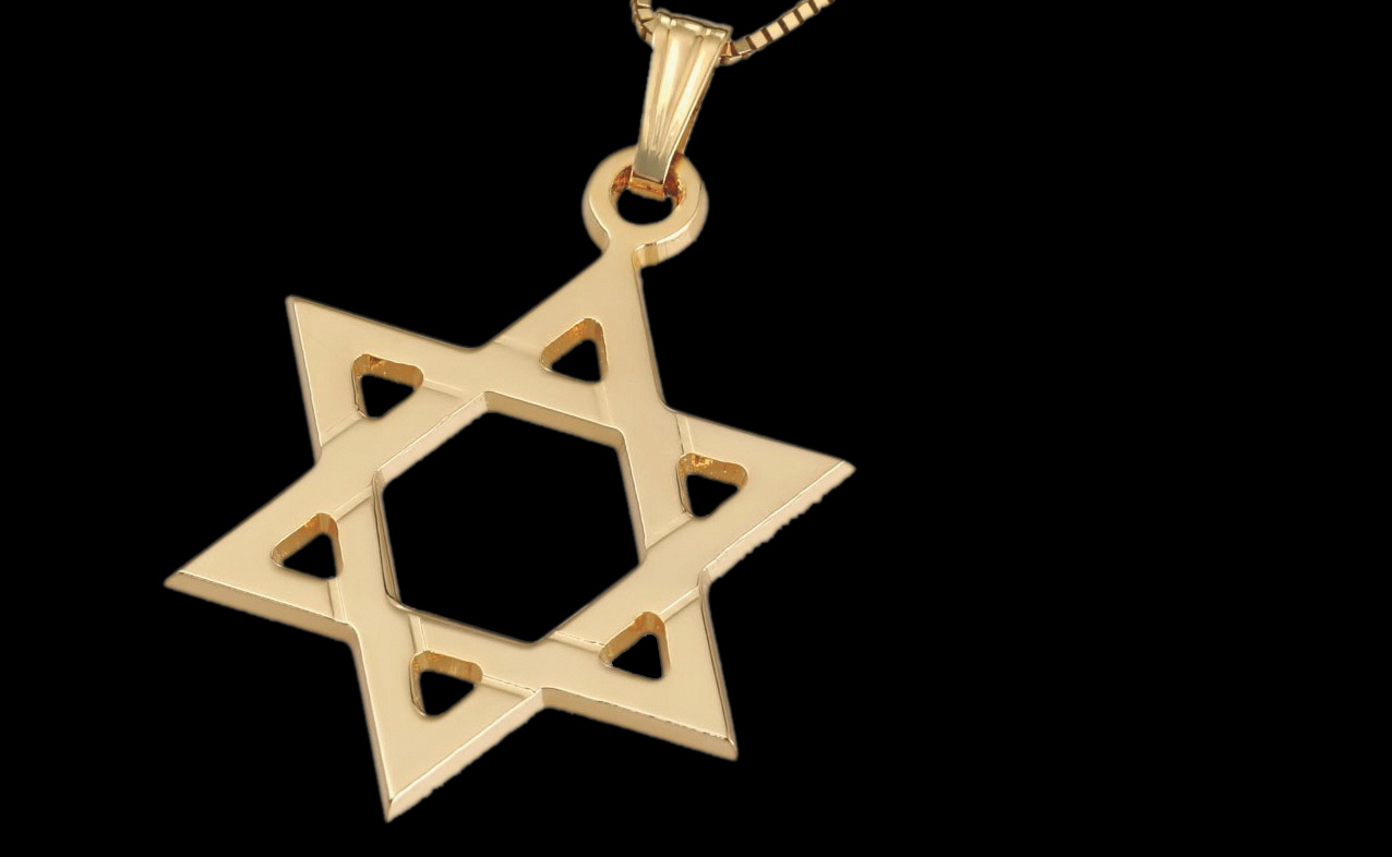 Silver 925 Jewish Necklace Magen David w/ Gold 9K Menorah Symbol Judai