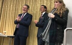 Angela Rayner at the JLM Chanukah party alongside Mike Katz and Keir Starmer