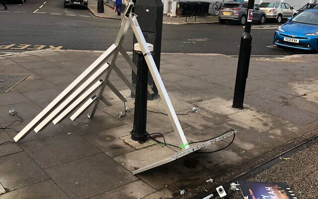 The menorah was discovered in this state this week (Photo: Twitter/@CamdenTownRabbi)