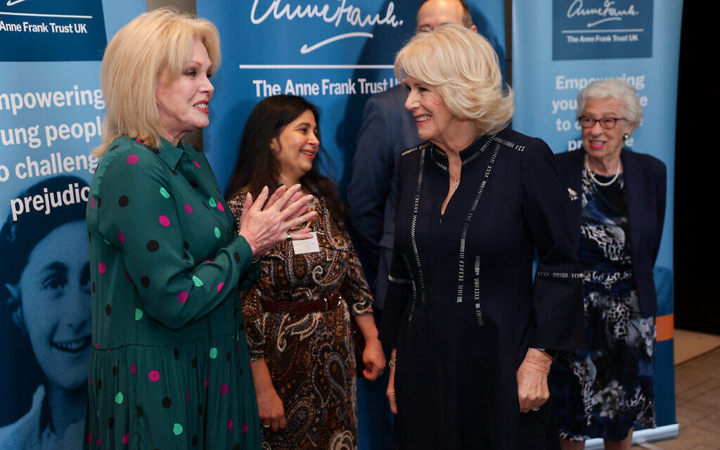 The Duchess of Cornwall (2nd right) speaks to Dame Joanna Lumley (left) and Farina Mannan Head of the Lunch committee during a reception for the Anne Frank Trust at the InterContinental London, Park Lane, London. Picture date: Thursday January 20, 2022.