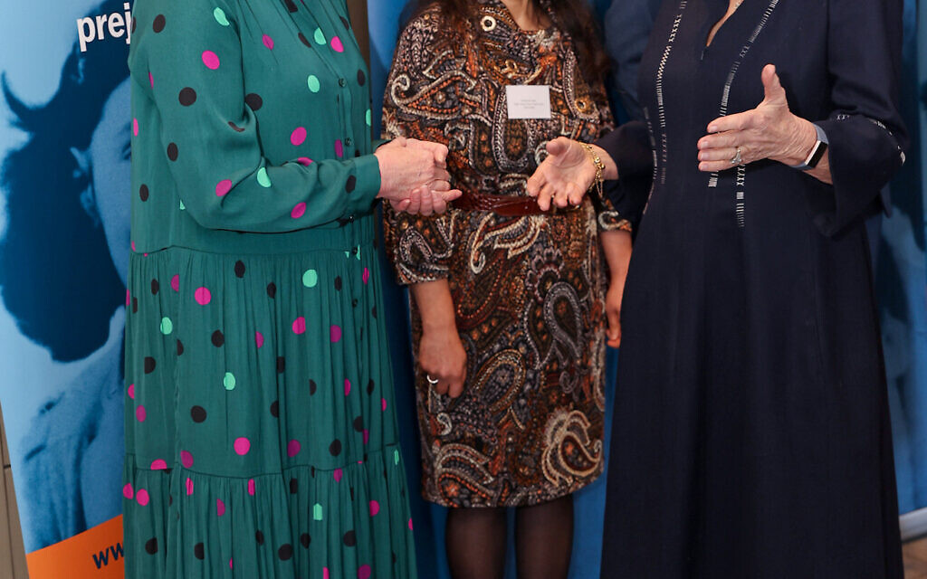 The Duchess of Cornwall (right) speaks to Dame Joanna Lumley (left) and Farina Mannan Head of the Lunch committee during a reception for the Anne Frank Trust at the InterContinental London, Park Lane, London. Picture date: Thursday January 20, 2022.