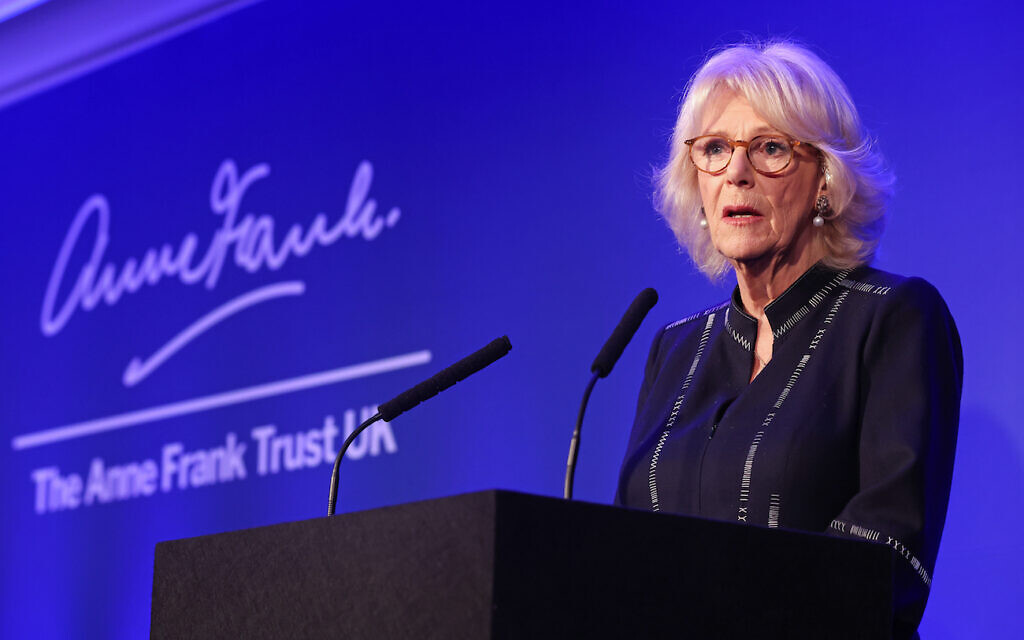 The Duchess of Cornwall makes a speech during a reception for the Anne Frank Trust at the InterContinental London, Park Lane, London. Picture date: Thursday January 20, 2022.