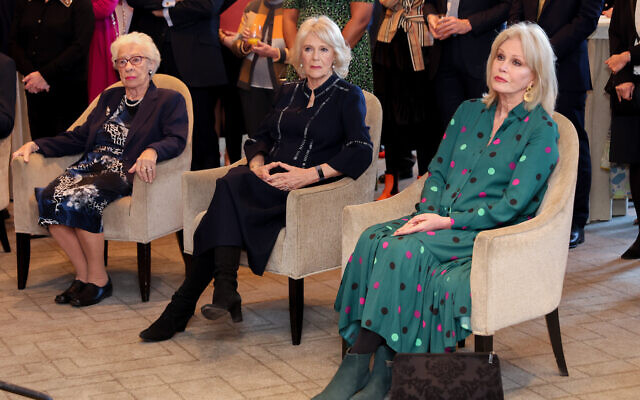 (left to right) Eva Schloss MBE, step-sister of Anne Frank and Honorary President of the Anne Frank Trust UK, the Duchess of Cornwall and Dame Joanna Lumley watch a performance by young ambassadors of the charity during a reception for the Anne Frank Trust at the InterContinental London, Park Lane, London. Picture date: Thursday January 20, 2022.
