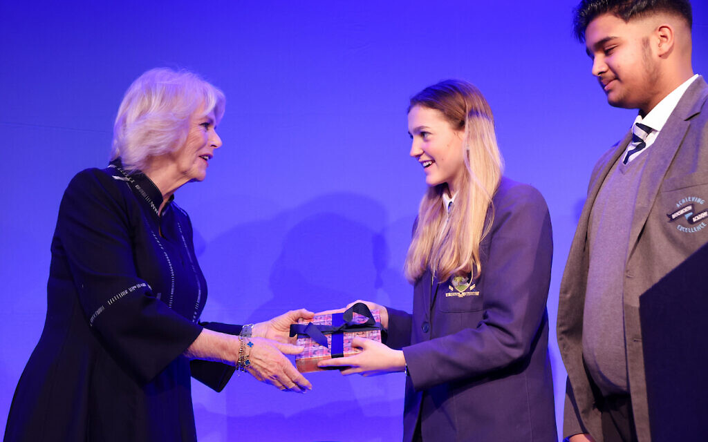 The Duchess of Cornwall is presented with an inscribed copy of Anne Frank's Diary during a reception for the Anne Frank Trust at the InterContinental London, Park Lane, London. Picture date: Thursday January 20, 2022.