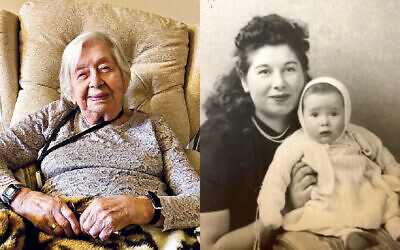 Left: Pearl on her 103rd birthday. Right: Young mum Pearl with her first daughter, Joy