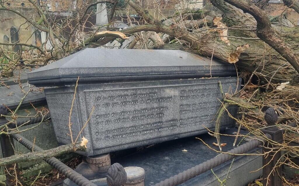 Damage to a headstone at Lauriston Road cemetery