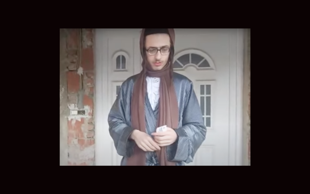 A Lev Tahor member shown in a video taken in North Macedonia. (Telma/Screenshot from YouTube)