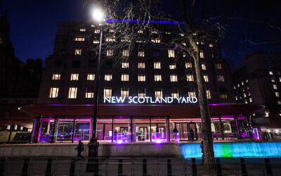 RE-TRANSMISSION ADDING LOCATION A view of New Scotland Yard in central London, lit up in purple for Holocaust Memorial day. Picture date: Thursday January 27, 2022.