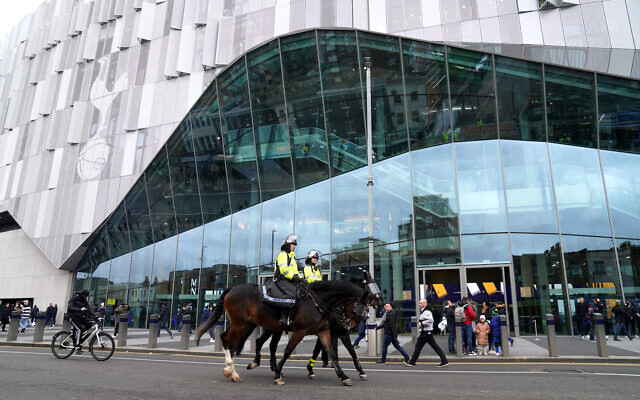 Mounted police outside the ground prior to the Premier League match at the Tottenham Hotspur Stadium, London. Picture date: Sunday February 13, 2022.