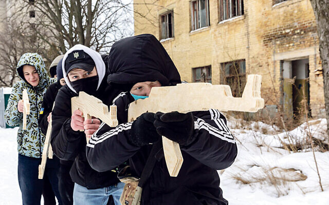Territorial defense exercises amid the threat of a Russian military invasion of Ukraine. Military exercises for civilians in Kyiv, Ukraine