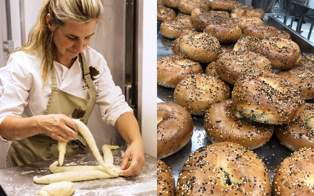 Left: Tami Isaacs making her signature challah. Right: Bagels and Schmear