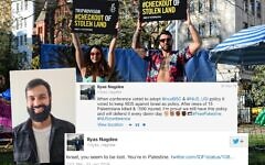 An Amnesty protest against Israel's presence in the West Bank. And Ilyas Nagdee, with some of the historic - now deleted - tweets he's sent An Amnesty protest against Israel's presence in the West Bank. And Ilyas Nagdee, with some of the historic - now deleted - tweets he's sent