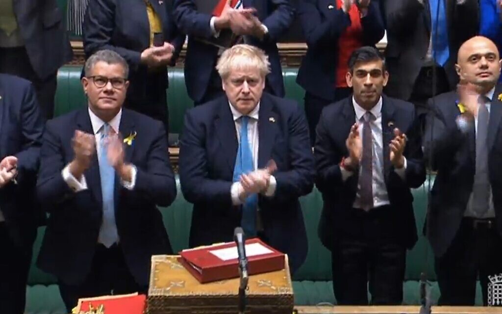 MPs in the House of Commons, London, give a standing ovation to Ambassador of Ukraine to the UK Vadym Prystaiko who was sitting in the public gallery. Picture date: Wednesday March 2, 2022.