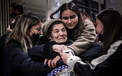 Raisa, 90, was reunited with her three granddaughters including Michal (left) in Israel at the airport (Photo: United Hatzalah)