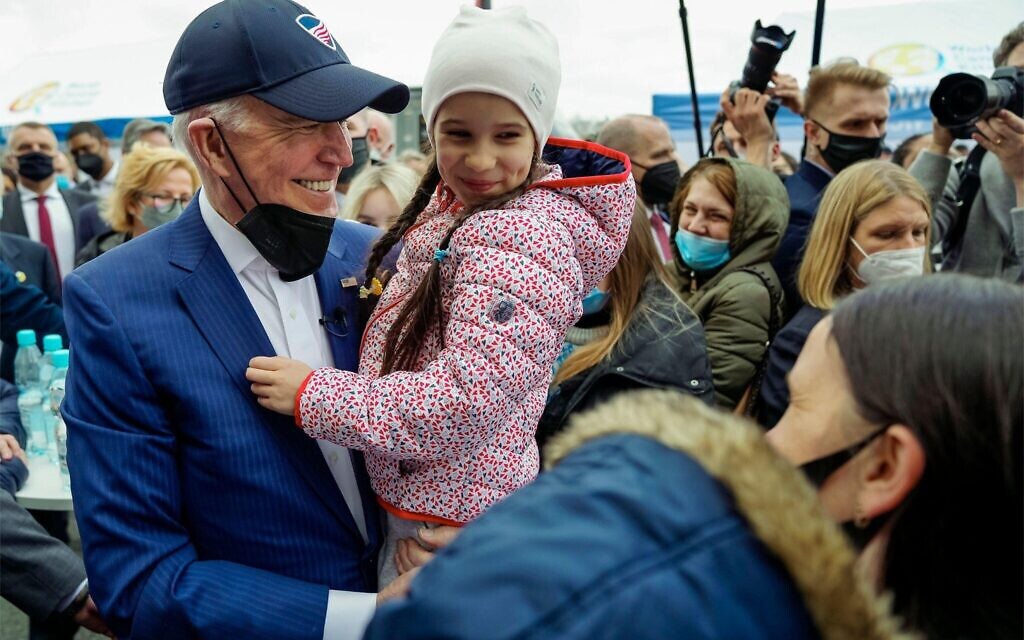 Warsaw, Poland. U.S President Joe Biden meets with Ukrainian refugees fleeing the Russian invasion at PGE Narodowy Stadium, March 26, 2022 in Warsaw, Poland. Credit: Adam Schultz/White House Photo/Alamy Live News