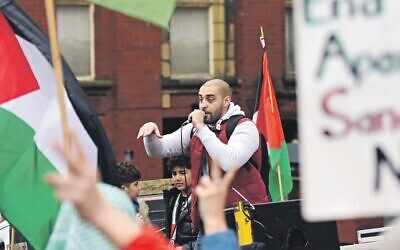 British rapper Lowkey makes a speech and sings at a ‘Free Palestine’ protest.