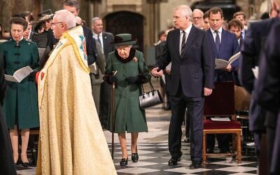 Queen Elizabeth II and the Duke of York arrive at a Service of Thanksgiving for the life of the Duke of Edinburgh, at Westminster Abbey in London. 29 March, 2022.