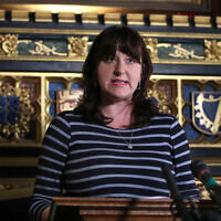 Ruth Smeeth MP speaking at an Association of Jewish Refugees event in the Houses of Parliament in Westminster, London, on the 80th anniversary of the Kindertransport scheme.