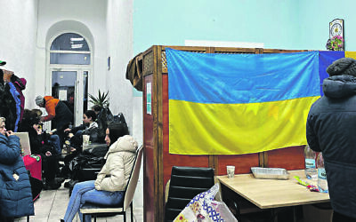 Ukrainian Jews at the Agudath Israel Synagogue in Chisinau, Moldova.